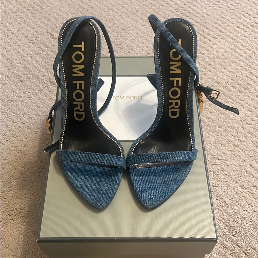 Tom Ford Blue Denim Slingback Sandals